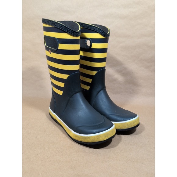 Bogs Other - Bogs Kids Youth 4‎ Rain Boots Pull On Rugby Yellow Navy Stripe Waterproof